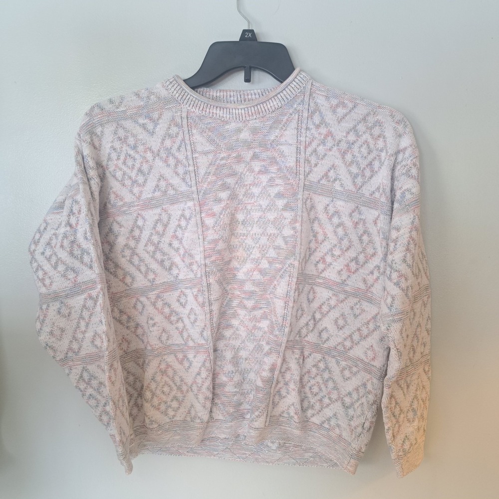 Vintage Womens Cotton Harbor Textured Knit Sweater Pastel Colors Size Large